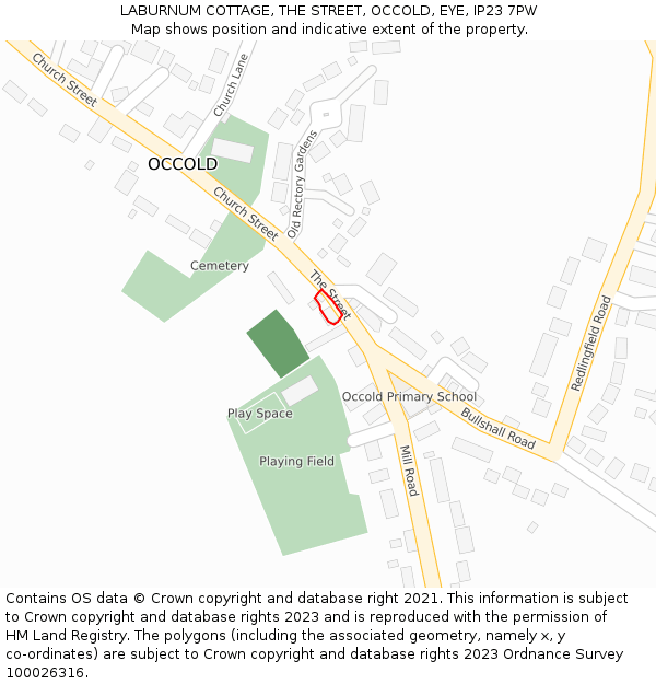 LABURNUM COTTAGE, THE STREET, OCCOLD, EYE, IP23 7PW: Location map and indicative extent of plot