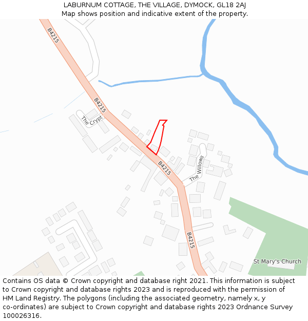 LABURNUM COTTAGE, THE VILLAGE, DYMOCK, GL18 2AJ: Location map and indicative extent of plot