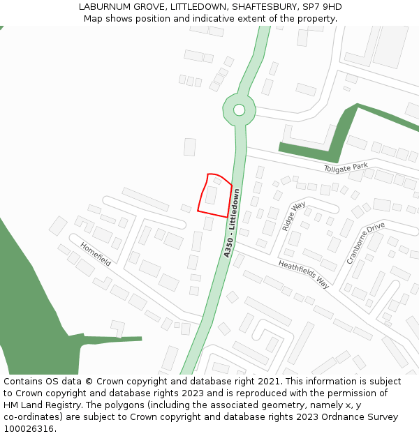 LABURNUM GROVE, LITTLEDOWN, SHAFTESBURY, SP7 9HD: Location map and indicative extent of plot