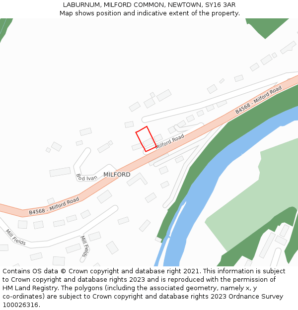 LABURNUM, MILFORD COMMON, NEWTOWN, SY16 3AR: Location map and indicative extent of plot