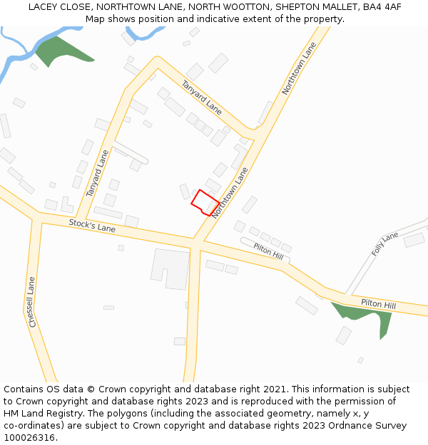 LACEY CLOSE, NORTHTOWN LANE, NORTH WOOTTON, SHEPTON MALLET, BA4 4AF: Location map and indicative extent of plot