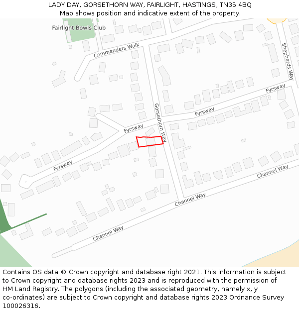 LADY DAY, GORSETHORN WAY, FAIRLIGHT, HASTINGS, TN35 4BQ: Location map and indicative extent of plot