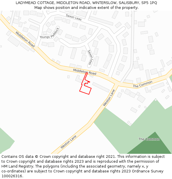 LADYMEAD COTTAGE, MIDDLETON ROAD, WINTERSLOW, SALISBURY, SP5 1PQ: Location map and indicative extent of plot