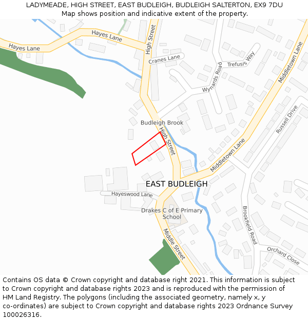 LADYMEADE, HIGH STREET, EAST BUDLEIGH, BUDLEIGH SALTERTON, EX9 7DU: Location map and indicative extent of plot