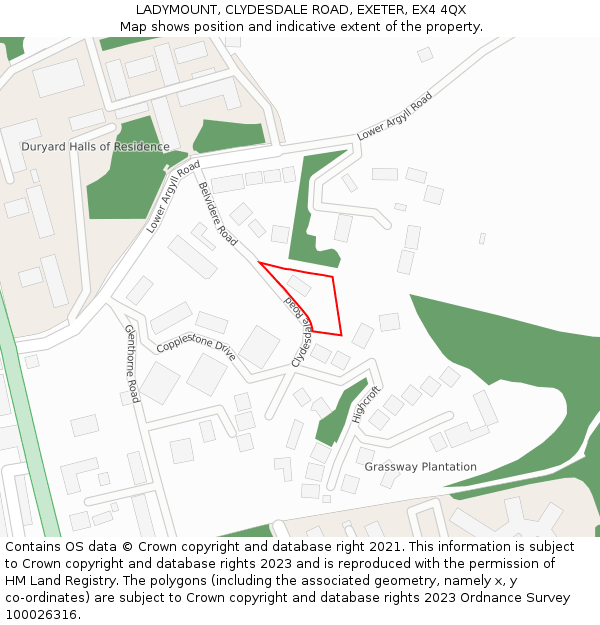 LADYMOUNT, CLYDESDALE ROAD, EXETER, EX4 4QX: Location map and indicative extent of plot
