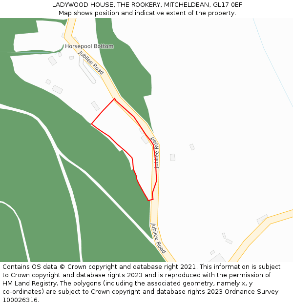 LADYWOOD HOUSE, THE ROOKERY, MITCHELDEAN, GL17 0EF: Location map and indicative extent of plot
