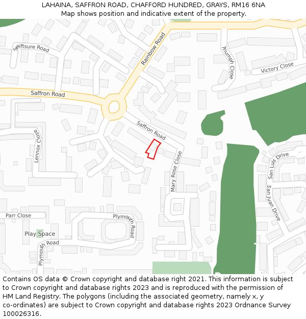 LAHAINA, SAFFRON ROAD, CHAFFORD HUNDRED, GRAYS, RM16 6NA: Location map and indicative extent of plot