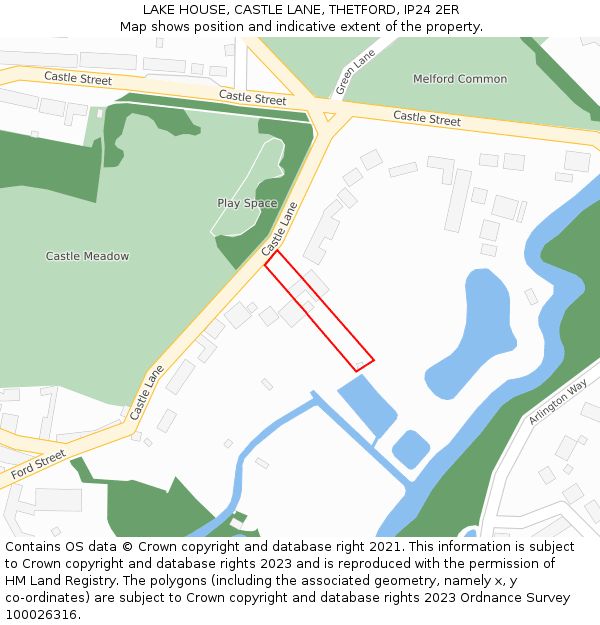 LAKE HOUSE, CASTLE LANE, THETFORD, IP24 2ER: Location map and indicative extent of plot