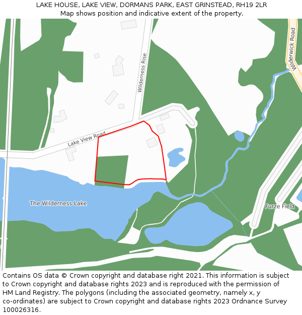 LAKE HOUSE, LAKE VIEW, DORMANS PARK, EAST GRINSTEAD, RH19 2LR: Location map and indicative extent of plot