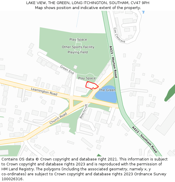 LAKE VIEW, THE GREEN, LONG ITCHINGTON, SOUTHAM, CV47 9PH: Location map and indicative extent of plot