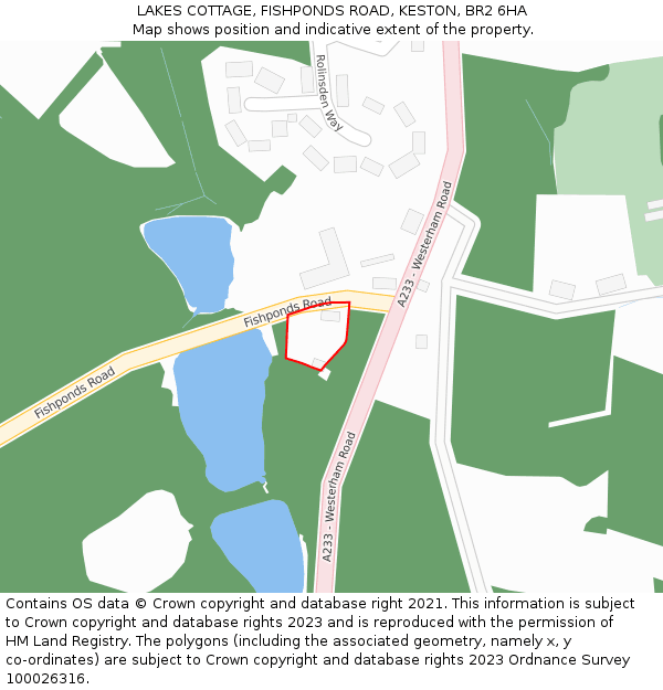 LAKES COTTAGE, FISHPONDS ROAD, KESTON, BR2 6HA: Location map and indicative extent of plot