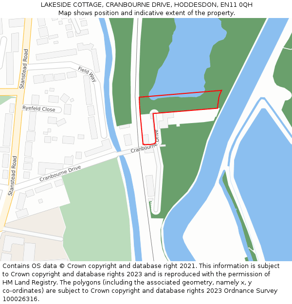 LAKESIDE COTTAGE, CRANBOURNE DRIVE, HODDESDON, EN11 0QH: Location map and indicative extent of plot