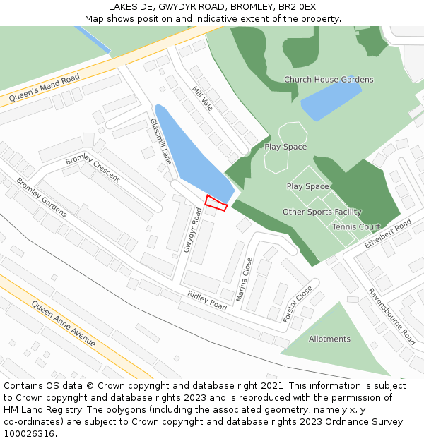 LAKESIDE, GWYDYR ROAD, BROMLEY, BR2 0EX: Location map and indicative extent of plot