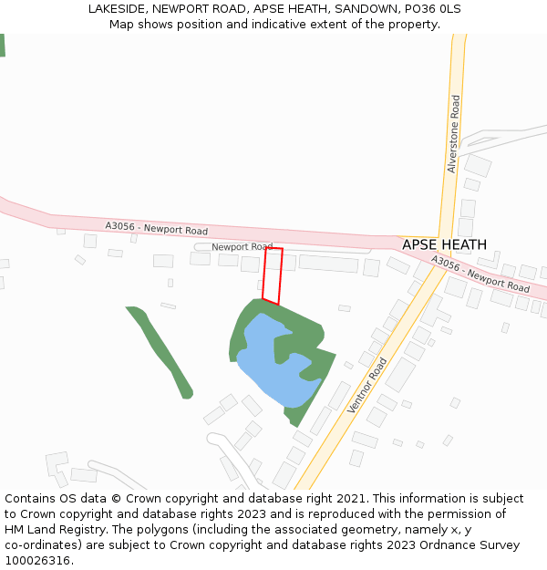 LAKESIDE, NEWPORT ROAD, APSE HEATH, SANDOWN, PO36 0LS: Location map and indicative extent of plot