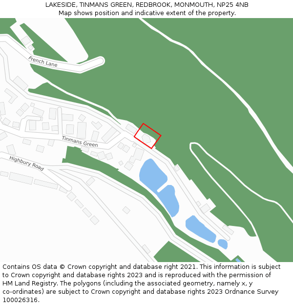 LAKESIDE, TINMANS GREEN, REDBROOK, MONMOUTH, NP25 4NB: Location map and indicative extent of plot