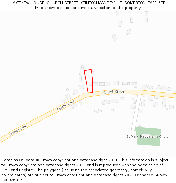 LAKEVIEW HOUSE, CHURCH STREET, KEINTON MANDEVILLE, SOMERTON, TA11 6ER: Location map and indicative extent of plot