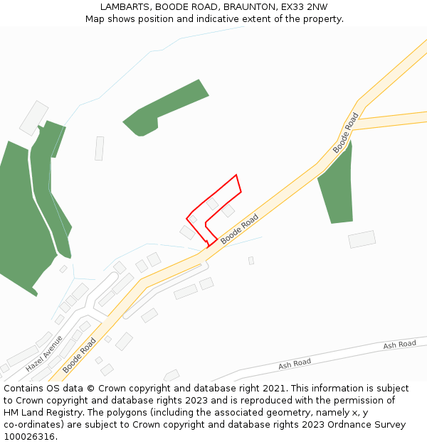 LAMBARTS, BOODE ROAD, BRAUNTON, EX33 2NW: Location map and indicative extent of plot