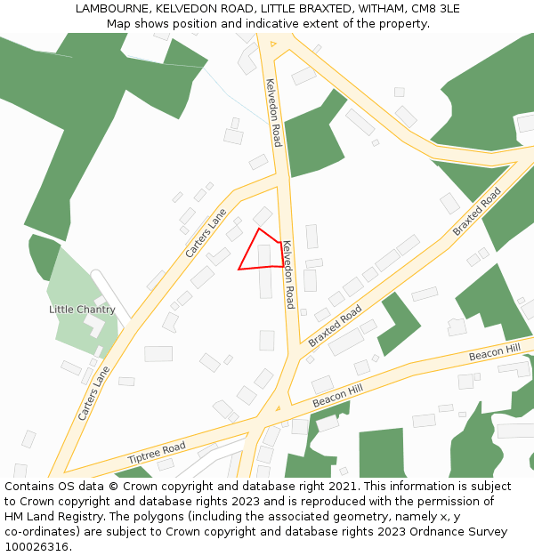 LAMBOURNE, KELVEDON ROAD, LITTLE BRAXTED, WITHAM, CM8 3LE: Location map and indicative extent of plot