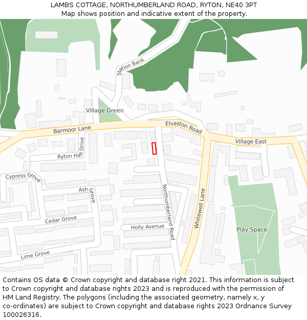 LAMBS COTTAGE, NORTHUMBERLAND ROAD, RYTON, NE40 3PT: Location map and indicative extent of plot