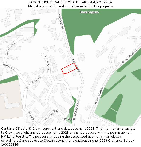 LAMONT HOUSE, WHITELEY LANE, FAREHAM, PO15 7RW: Location map and indicative extent of plot