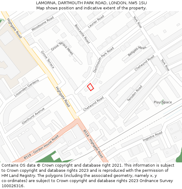 LAMORNA, DARTMOUTH PARK ROAD, LONDON, NW5 1SU: Location map and indicative extent of plot