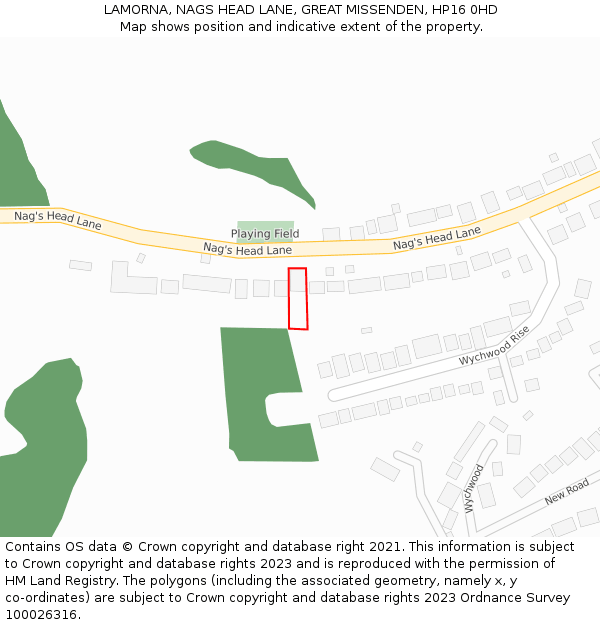 LAMORNA, NAGS HEAD LANE, GREAT MISSENDEN, HP16 0HD: Location map and indicative extent of plot