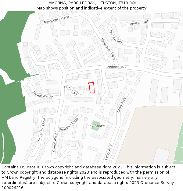 LAMORNA, PARC LEDRAK, HELSTON, TR13 0QL: Location map and indicative extent of plot