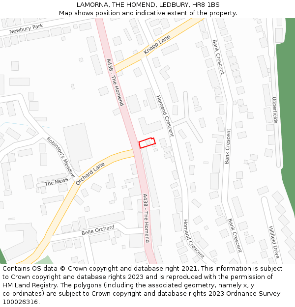 LAMORNA, THE HOMEND, LEDBURY, HR8 1BS: Location map and indicative extent of plot