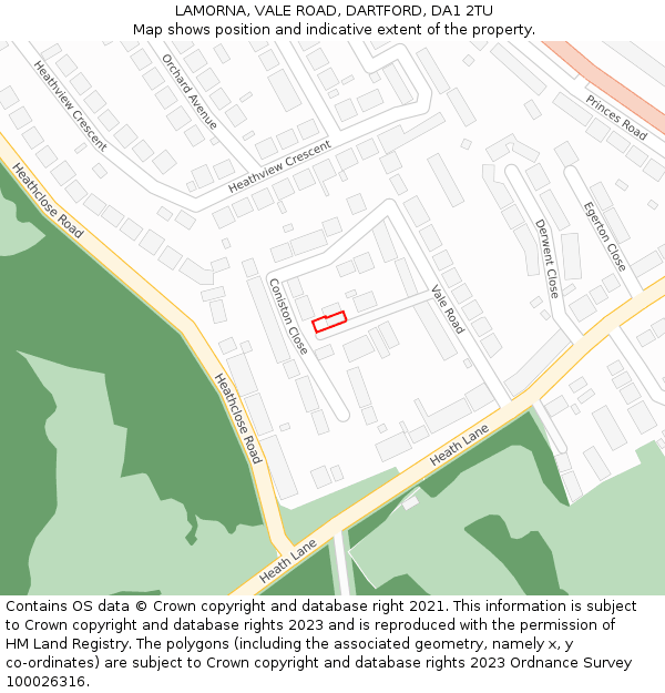 LAMORNA, VALE ROAD, DARTFORD, DA1 2TU: Location map and indicative extent of plot
