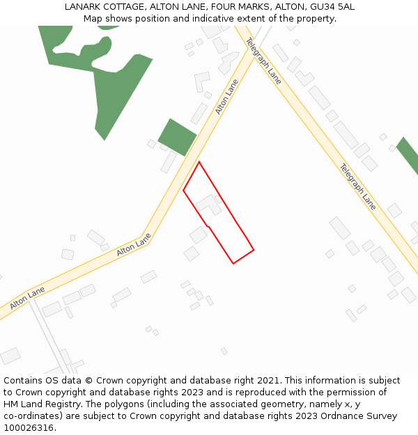 LANARK COTTAGE, ALTON LANE, FOUR MARKS, ALTON, GU34 5AL: Location map and indicative extent of plot
