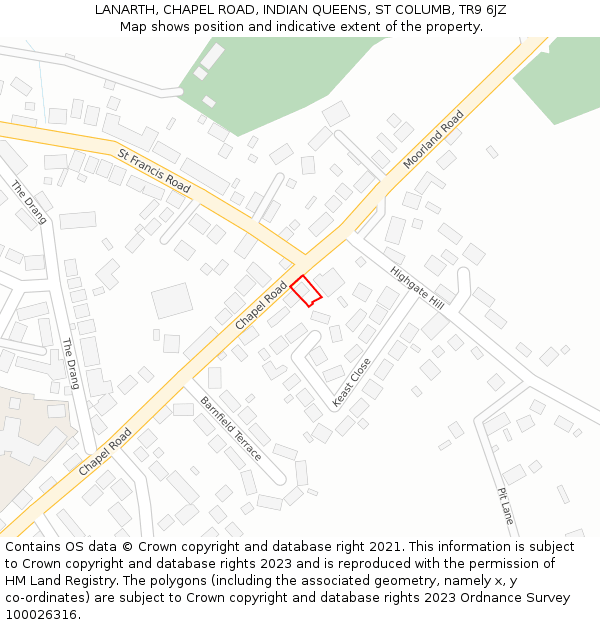 LANARTH, CHAPEL ROAD, INDIAN QUEENS, ST COLUMB, TR9 6JZ: Location map and indicative extent of plot