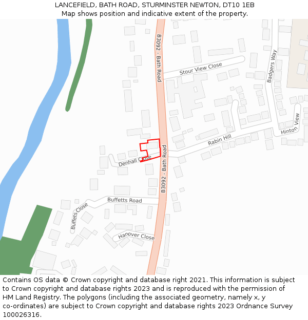 LANCEFIELD, BATH ROAD, STURMINSTER NEWTON, DT10 1EB: Location map and indicative extent of plot