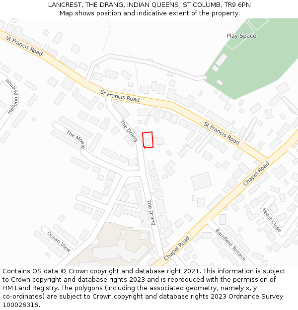 LANCREST, THE DRANG, INDIAN QUEENS, ST COLUMB, TR9 6PN: Location map and indicative extent of plot