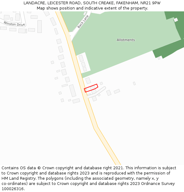 LANDACRE, LEICESTER ROAD, SOUTH CREAKE, FAKENHAM, NR21 9PW: Location map and indicative extent of plot