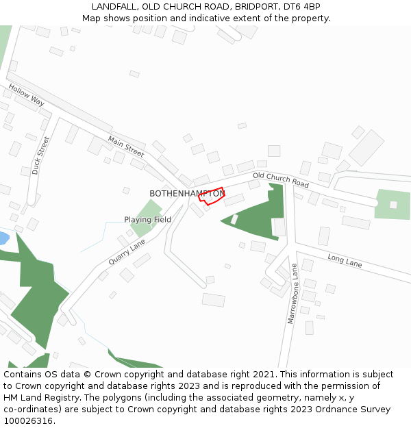 LANDFALL, OLD CHURCH ROAD, BRIDPORT, DT6 4BP: Location map and indicative extent of plot