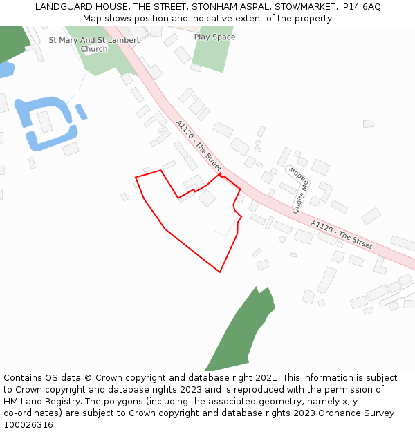 LANDGUARD HOUSE, THE STREET, STONHAM ASPAL, STOWMARKET, IP14 6AQ: Location map and indicative extent of plot