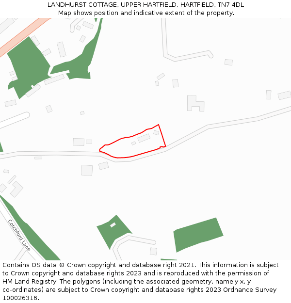 LANDHURST COTTAGE, UPPER HARTFIELD, HARTFIELD, TN7 4DL: Location map and indicative extent of plot