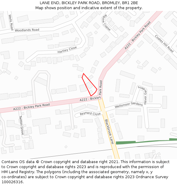 LANE END, BICKLEY PARK ROAD, BROMLEY, BR1 2BE: Location map and indicative extent of plot
