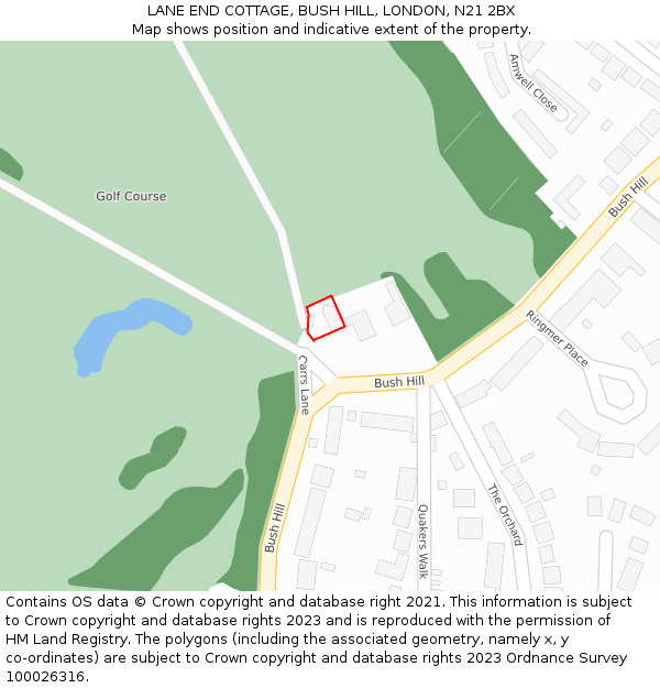 LANE END COTTAGE, BUSH HILL, LONDON, N21 2BX: Location map and indicative extent of plot