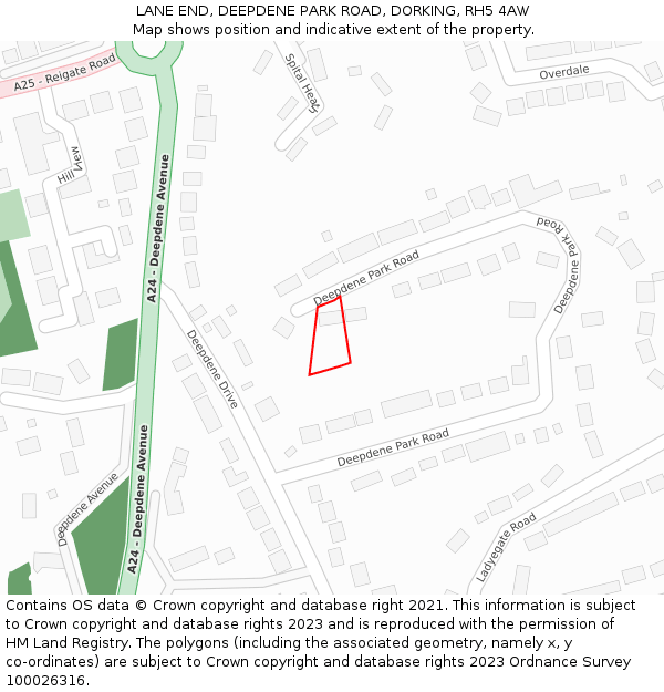 LANE END, DEEPDENE PARK ROAD, DORKING, RH5 4AW: Location map and indicative extent of plot