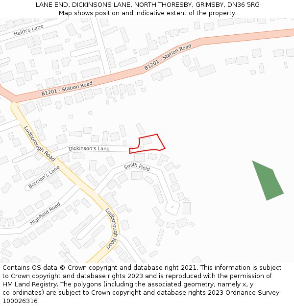 LANE END, DICKINSONS LANE, NORTH THORESBY, GRIMSBY, DN36 5RG: Location map and indicative extent of plot