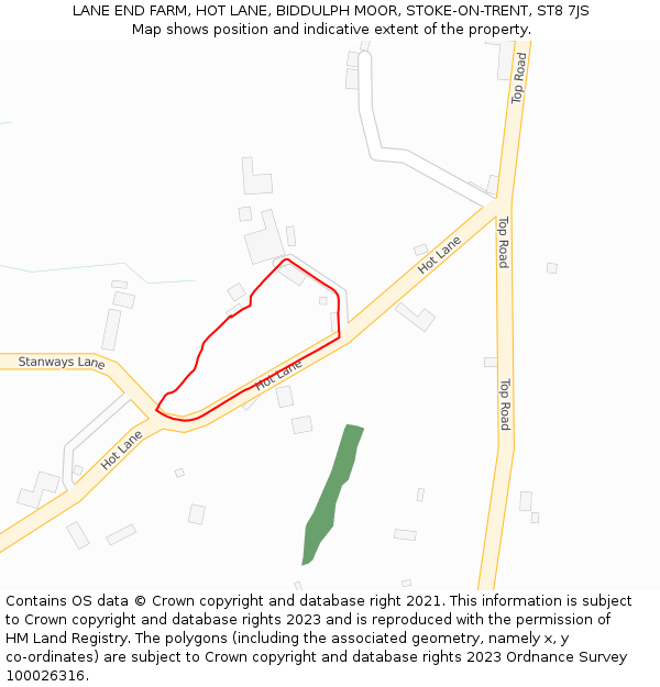 LANE END FARM, HOT LANE, BIDDULPH MOOR, STOKE-ON-TRENT, ST8 7JS: Location map and indicative extent of plot