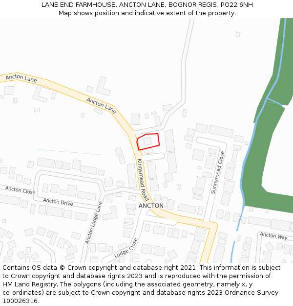 LANE END FARMHOUSE, ANCTON LANE, BOGNOR REGIS, PO22 6NH: Location map and indicative extent of plot