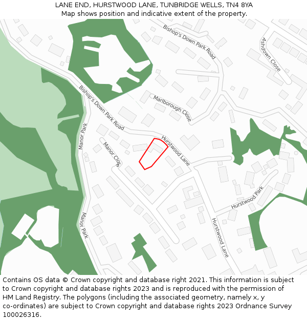 LANE END, HURSTWOOD LANE, TUNBRIDGE WELLS, TN4 8YA: Location map and indicative extent of plot