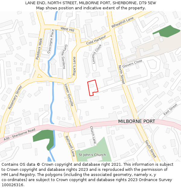 LANE END, NORTH STREET, MILBORNE PORT, SHERBORNE, DT9 5EW: Location map and indicative extent of plot