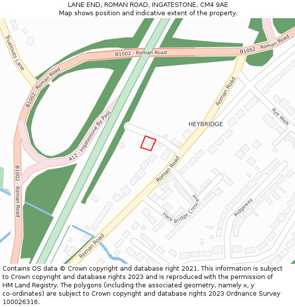 LANE END, ROMAN ROAD, INGATESTONE, CM4 9AE: Location map and indicative extent of plot