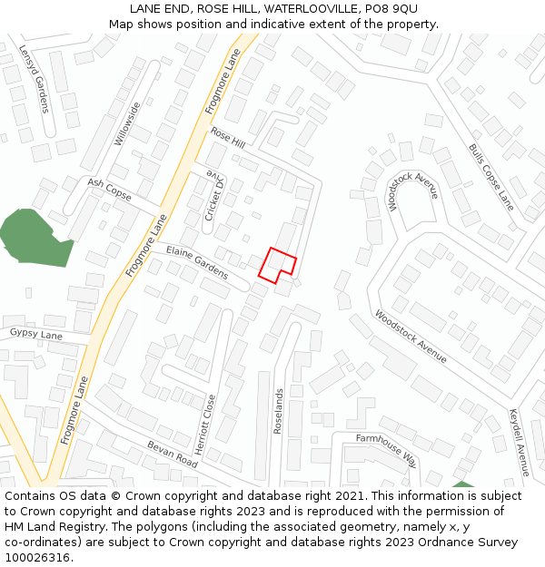 LANE END, ROSE HILL, WATERLOOVILLE, PO8 9QU: Location map and indicative extent of plot