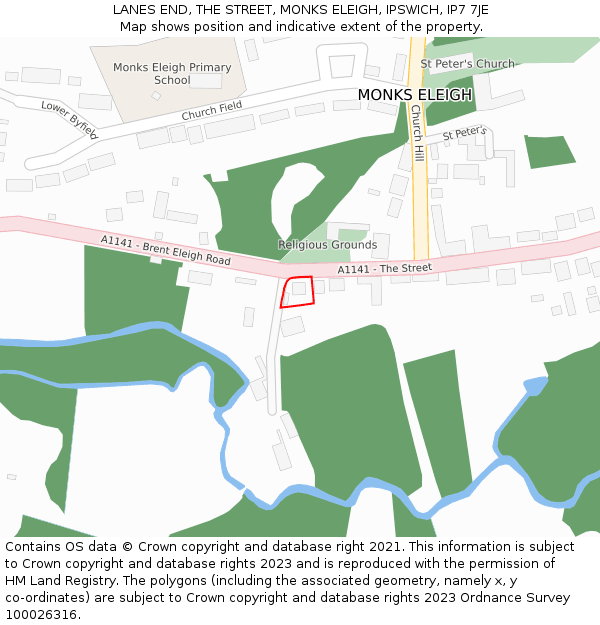 LANES END, THE STREET, MONKS ELEIGH, IPSWICH, IP7 7JE: Location map and indicative extent of plot
