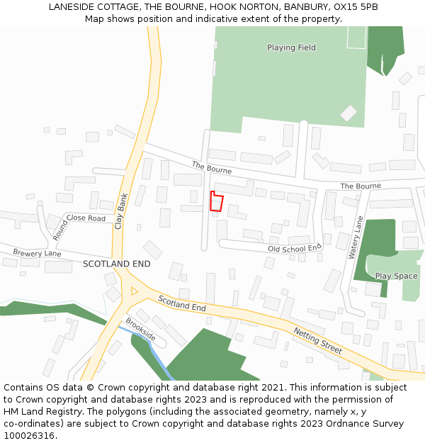 LANESIDE COTTAGE, THE BOURNE, HOOK NORTON, BANBURY, OX15 5PB: Location map and indicative extent of plot