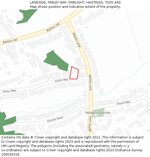 LANESIDE, FARLEY WAY, FAIRLIGHT, HASTINGS, TN35 4AS: Location map and indicative extent of plot